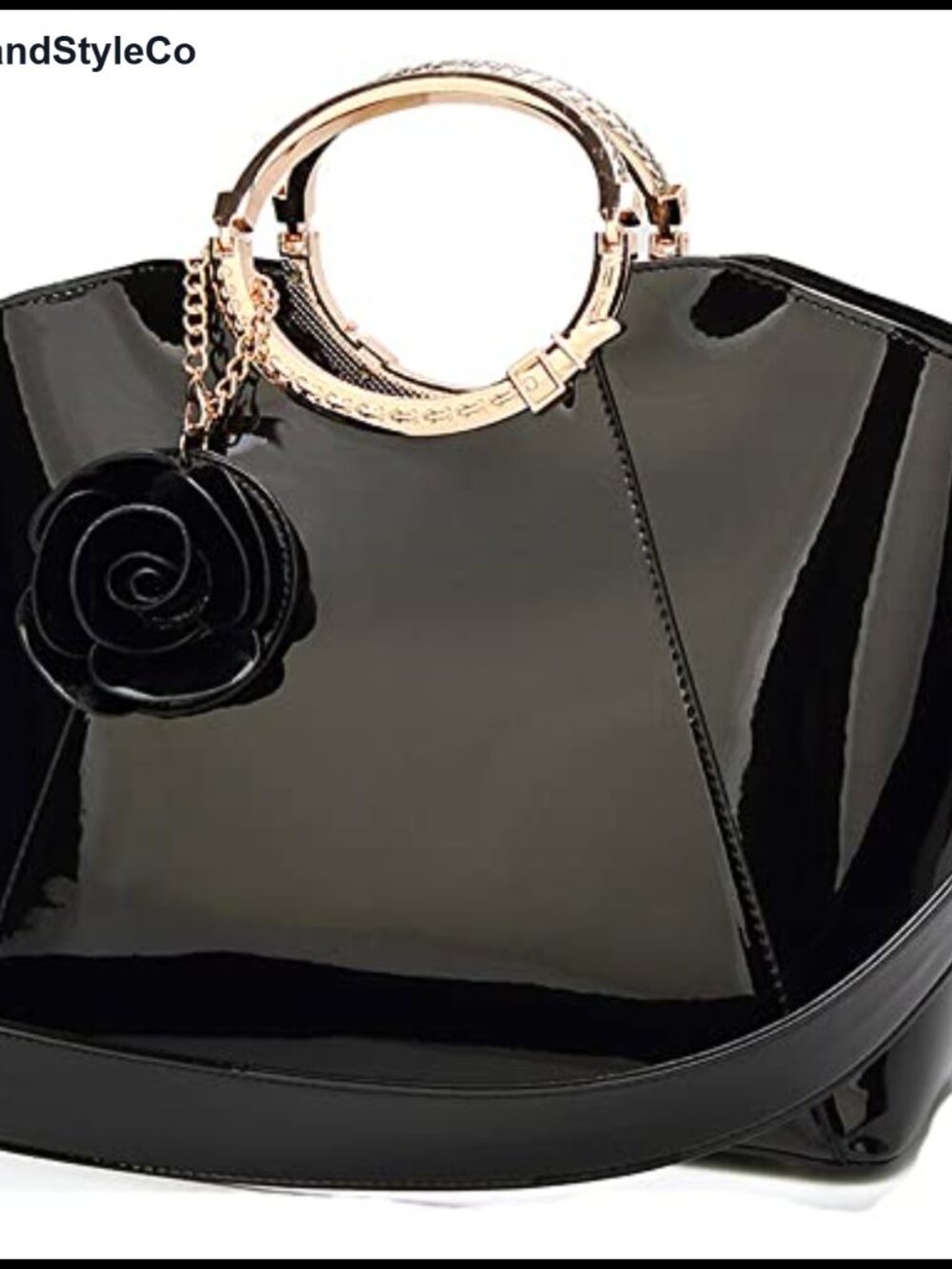 Patent Leather Satchel Handbag Top Handle Tote with Metal Handle & Strap